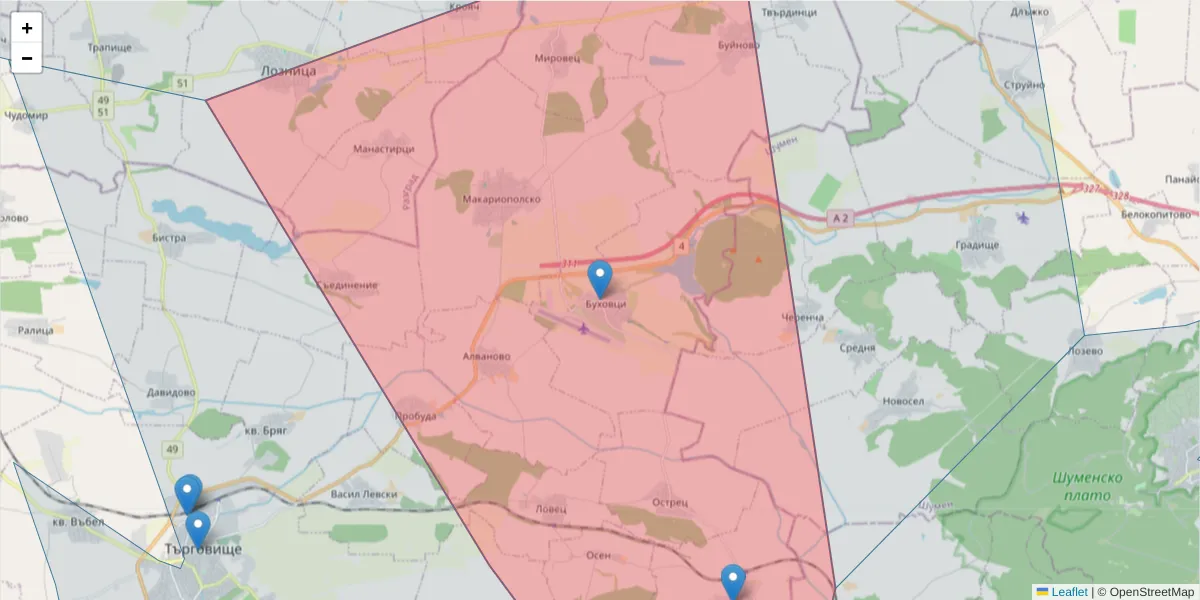 Карта на пощенски код  и съседните пощенски кодове в България