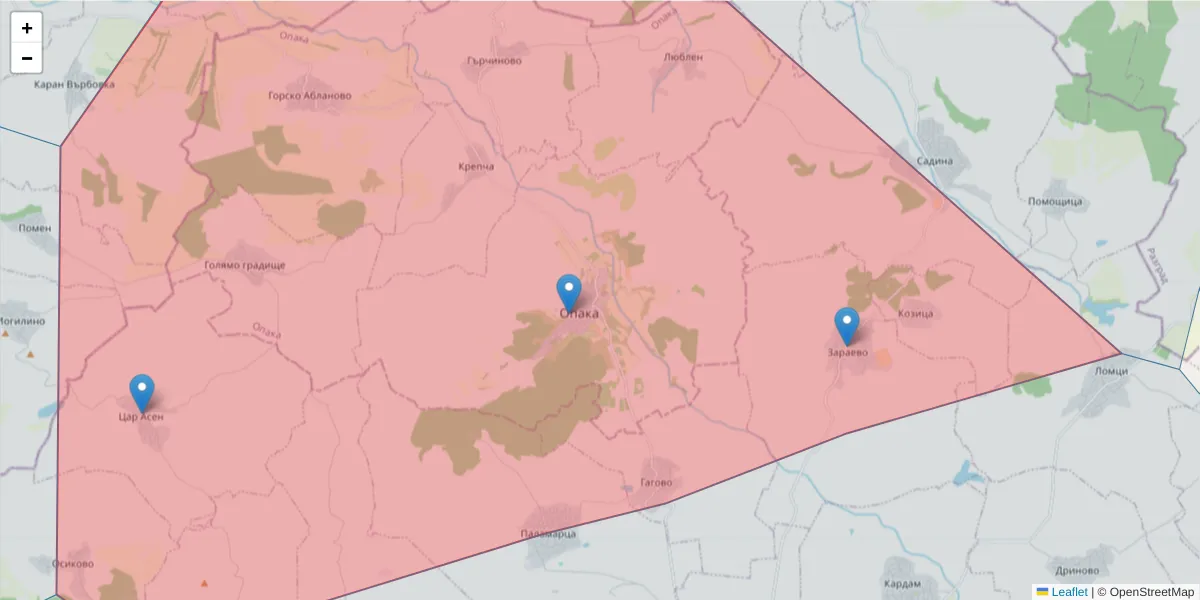Карта на пощенски код  и съседните пощенски кодове в България