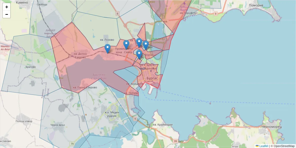 Карта на пощенски код  и съседните пощенски кодове в България