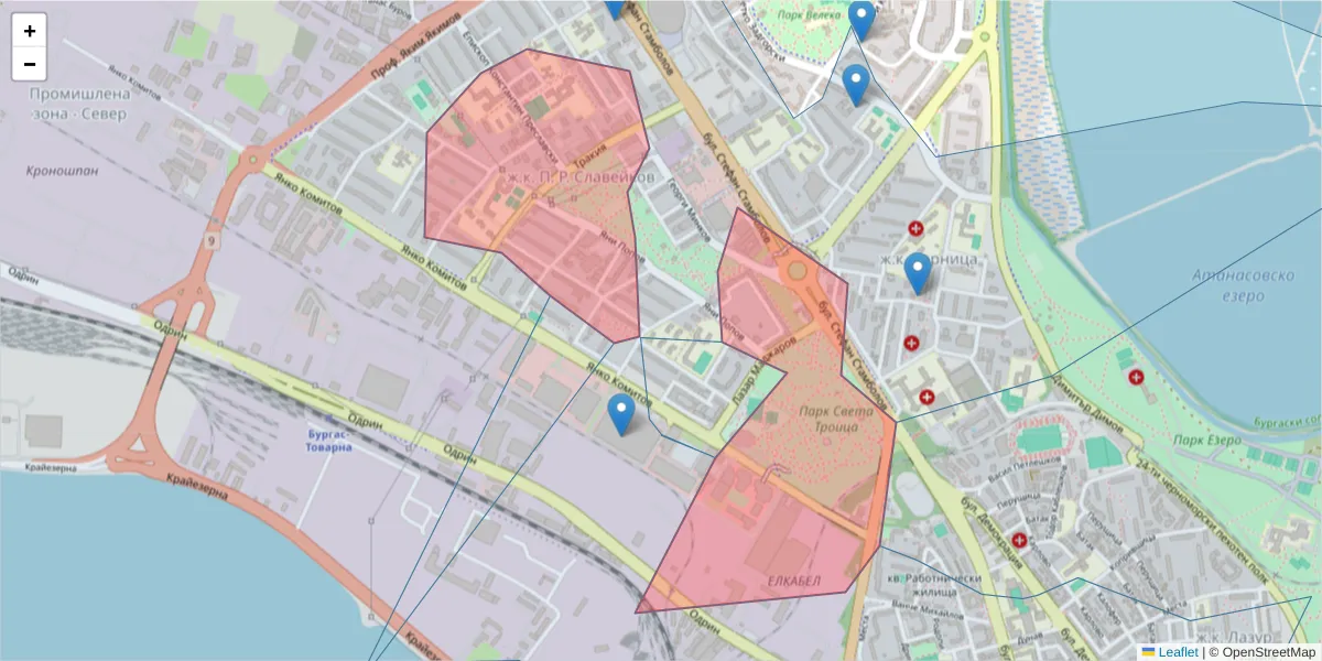 Карта на пощенски код  и съседните пощенски кодове в България