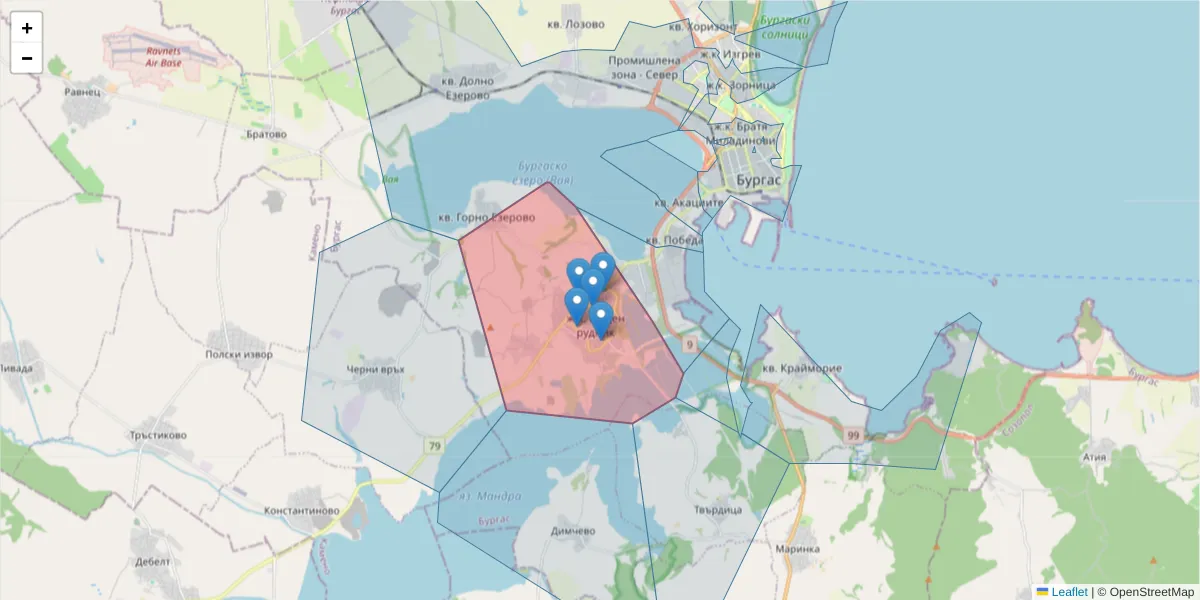 Карта на пощенски код  и съседните пощенски кодове в България