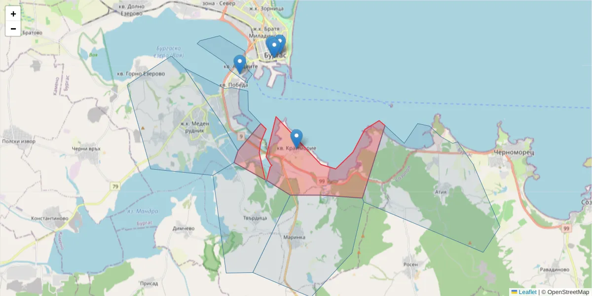Карта на пощенски код  и съседните пощенски кодове в България