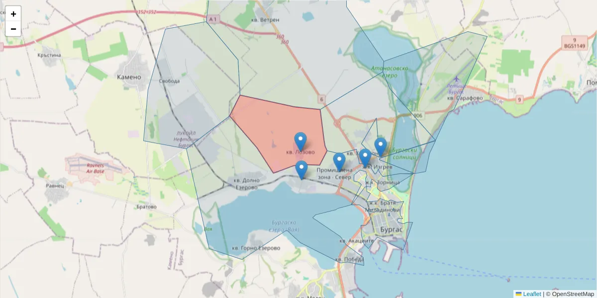 Карта на пощенски код  и съседните пощенски кодове в България