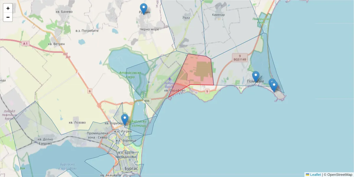 Карта на пощенски код  и съседните пощенски кодове в България