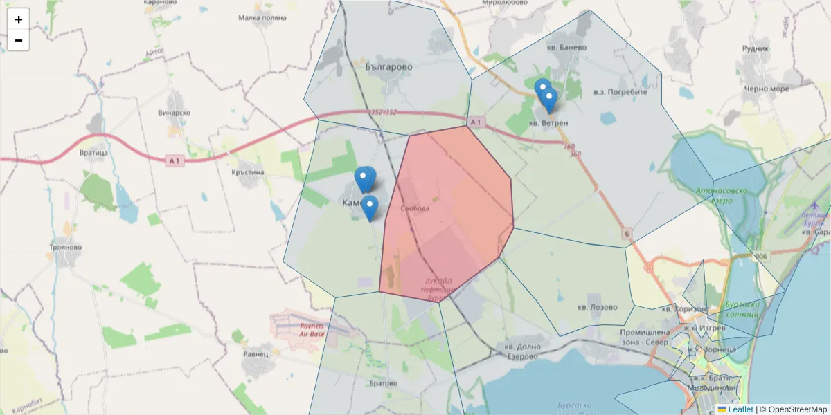 Карта на пощенски код  и съседните пощенски кодове в България
