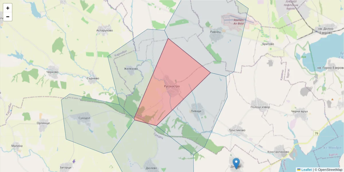 Карта на пощенски код  и съседните пощенски кодове в България