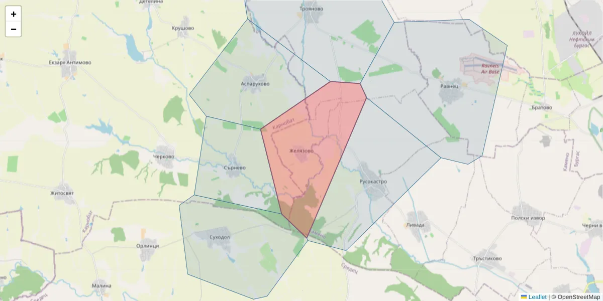 Карта на пощенски код  и съседните пощенски кодове в България