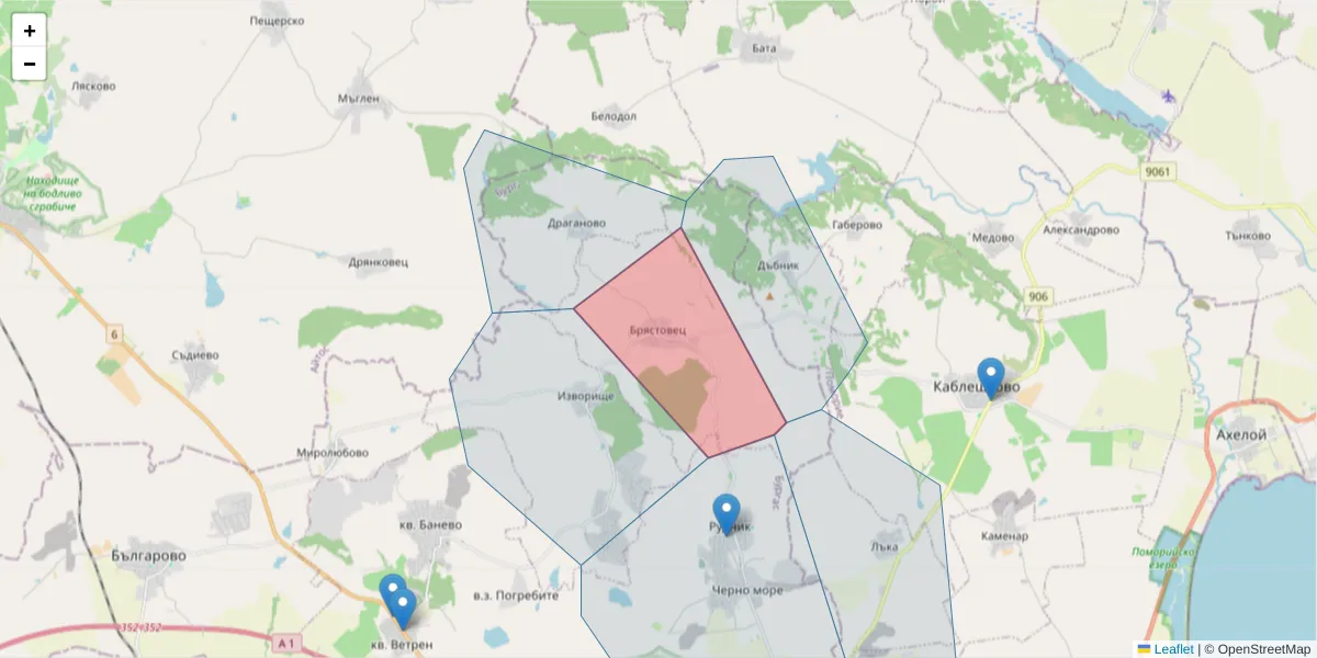 Карта на пощенски код  и съседните пощенски кодове в България