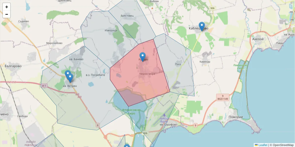 Карта на пощенски код  и съседните пощенски кодове в България