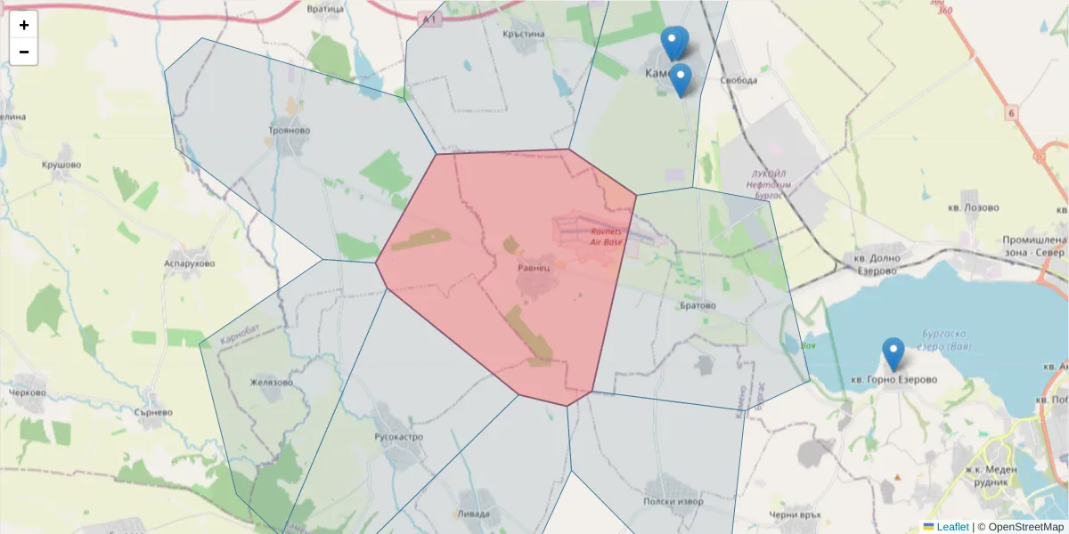 Карта на пощенски код  и съседните пощенски кодове в България