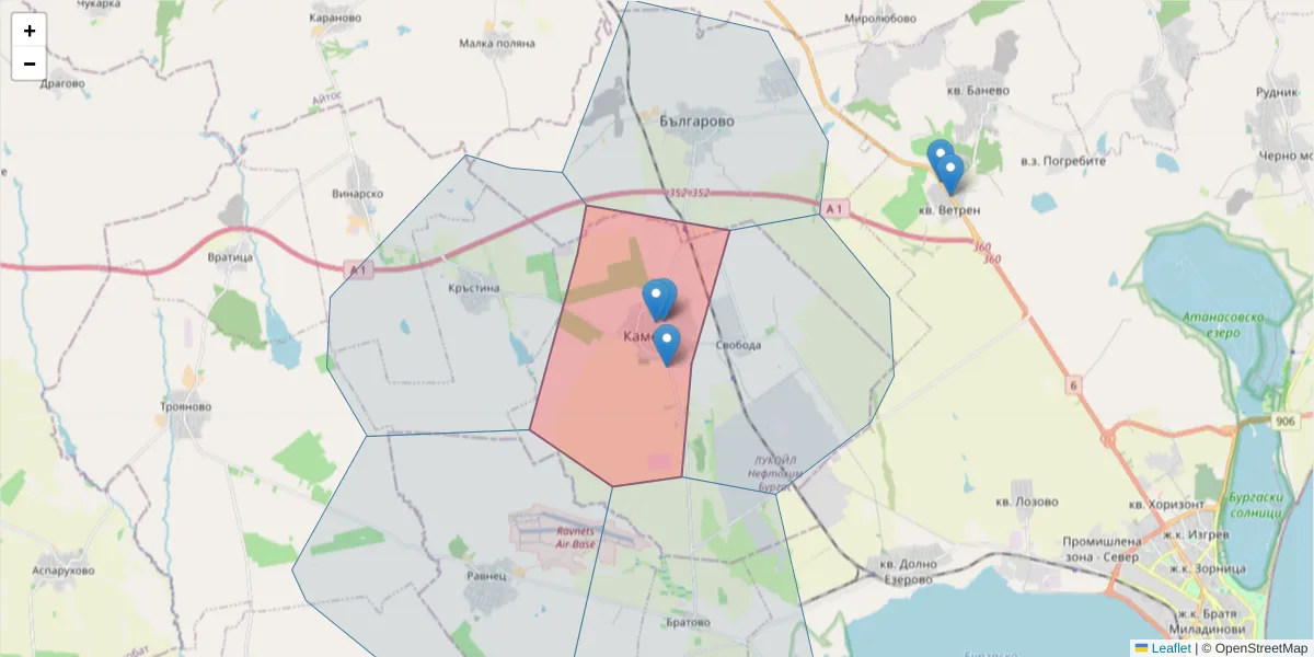 Карта на пощенски код  и съседните пощенски кодове в България