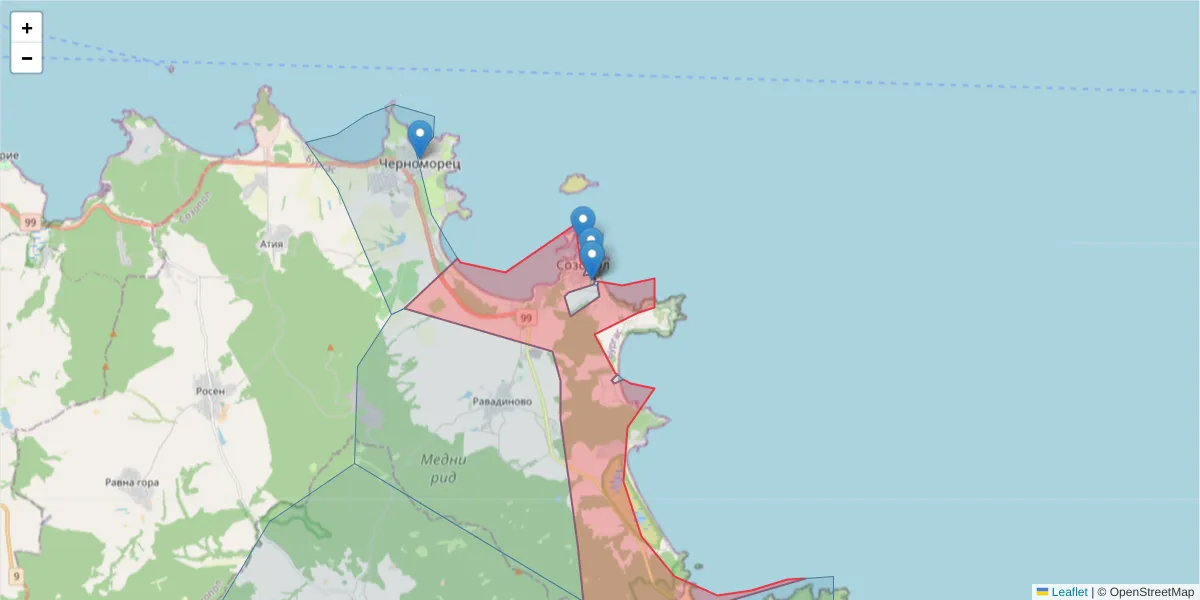 Карта на пощенски код  и съседните пощенски кодове в България