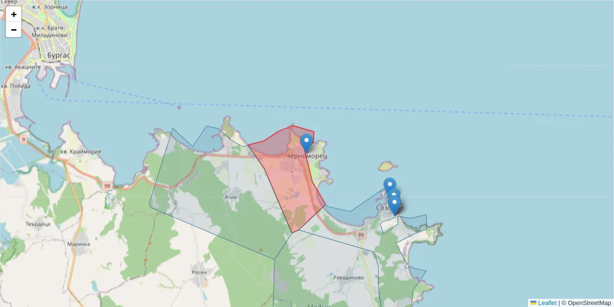Карта на пощенски код  и съседните пощенски кодове в България