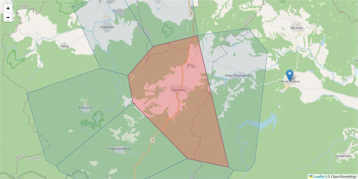 Карта на пощенски код  и съседните пощенски кодове в България