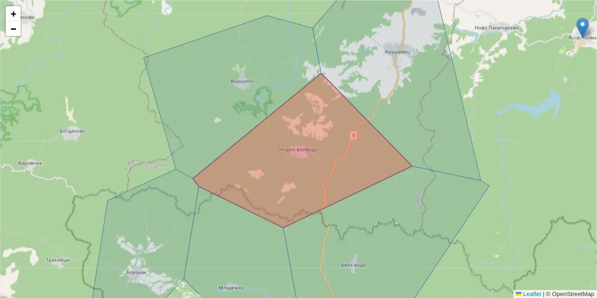 Карта на пощенски код  и съседните пощенски кодове в България