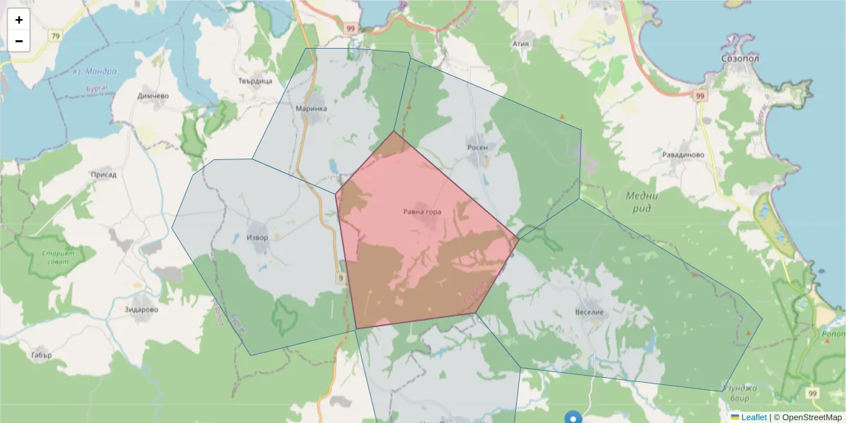 Карта на пощенски код  и съседните пощенски кодове в България