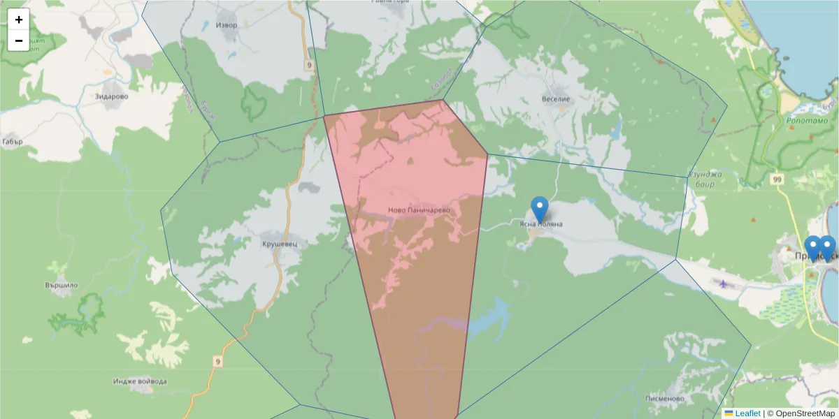 Карта на пощенски код  и съседните пощенски кодове в България