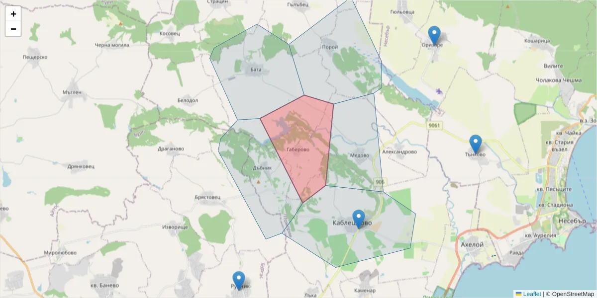 Карта на пощенски код  и съседните пощенски кодове в България