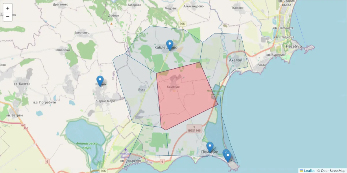 Карта на пощенски код  и съседните пощенски кодове в България