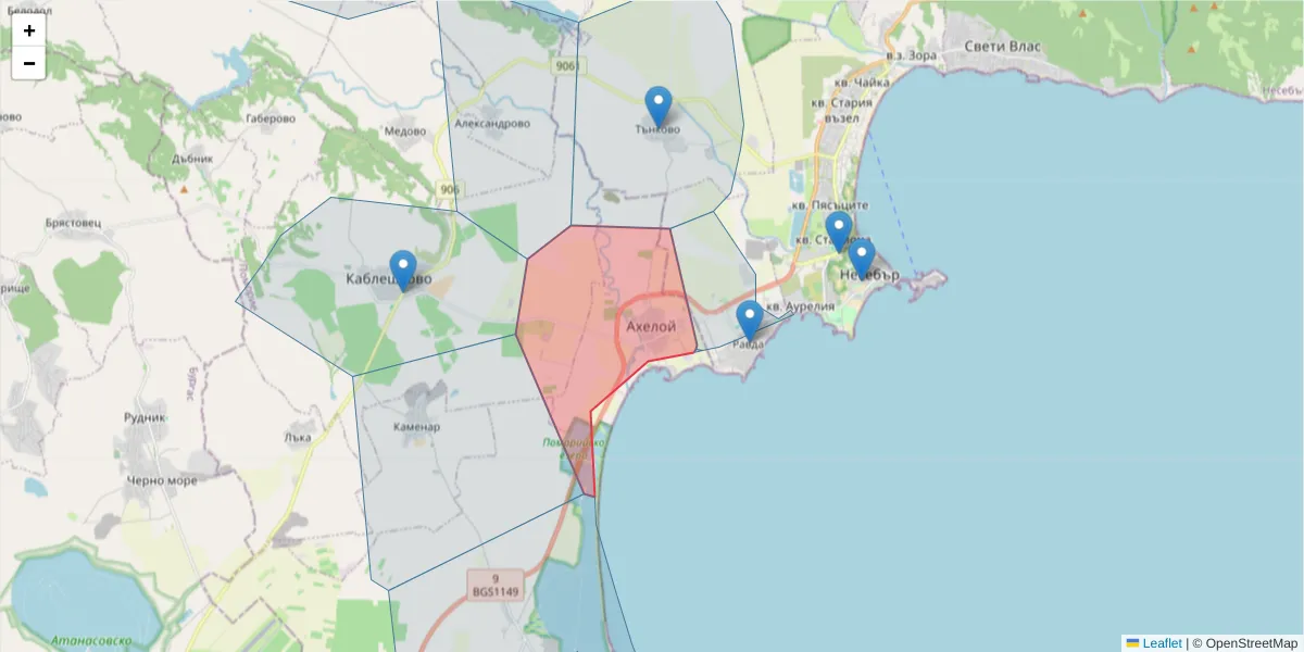 Карта на пощенски код  и съседните пощенски кодове в България