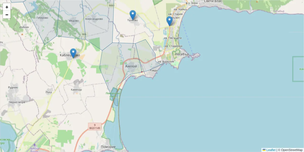 Карта на пощенски код  и съседните пощенски кодове в България