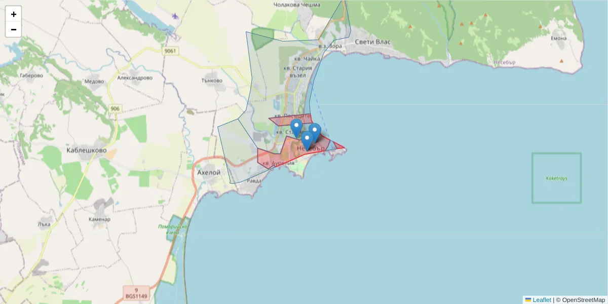 Карта на пощенски код  и съседните пощенски кодове в България