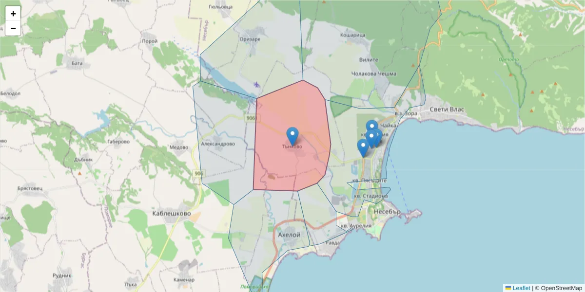 Карта на пощенски код  и съседните пощенски кодове в България