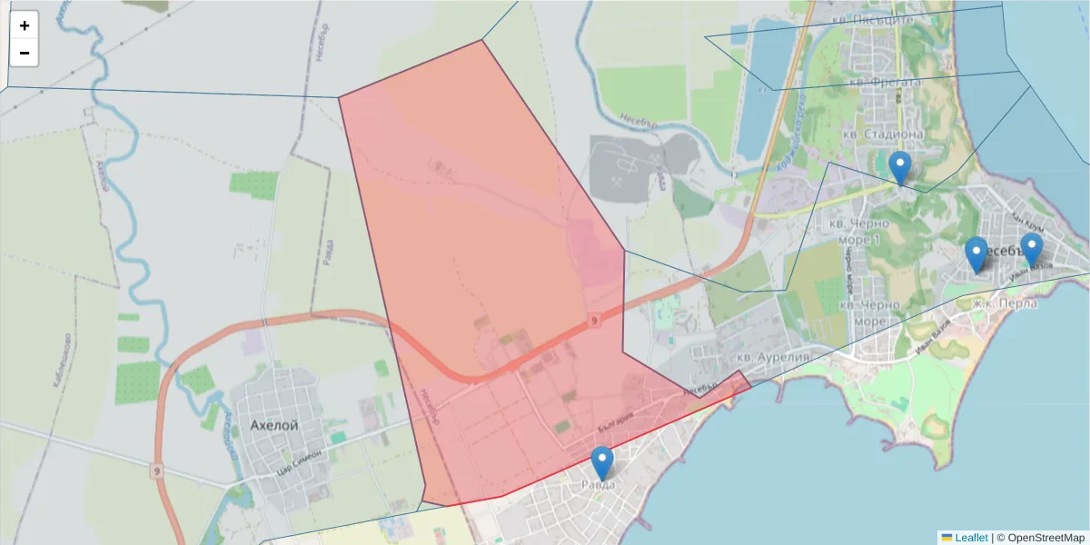 Карта на пощенски код  и съседните пощенски кодове в България