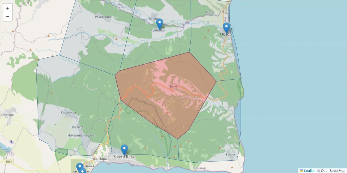 Карта на пощенски код  и съседните пощенски кодове в България