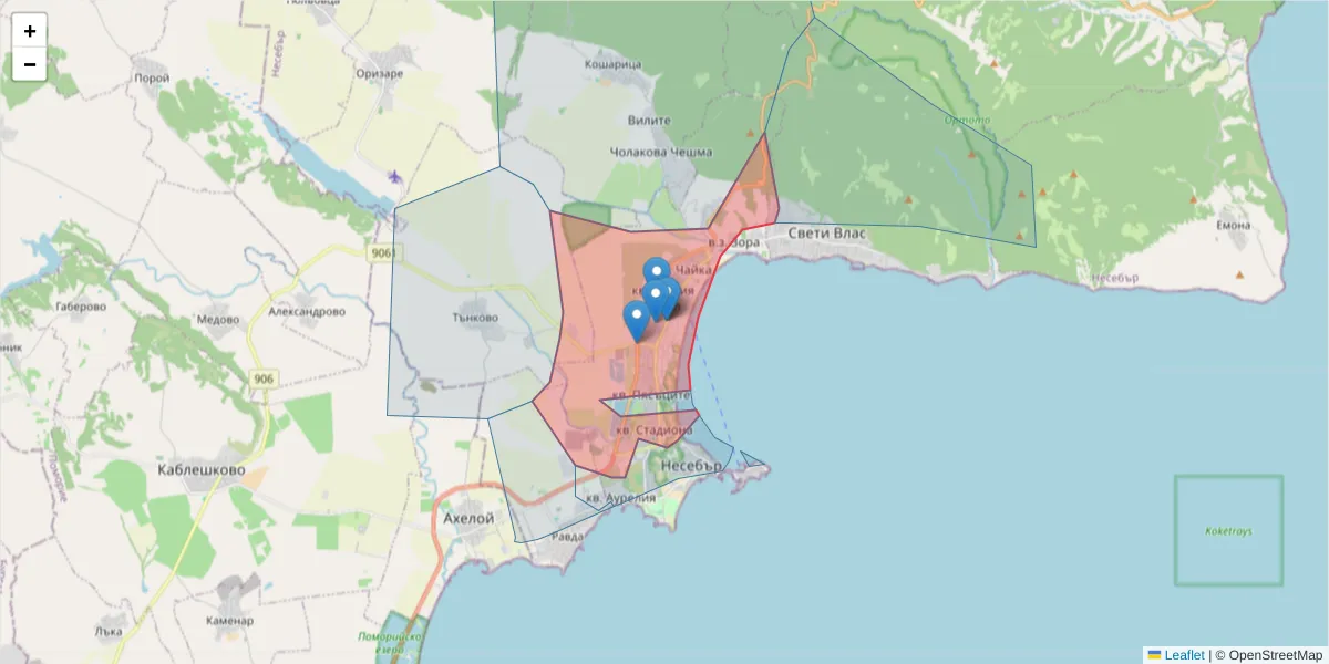 Карта на пощенски код  и съседните пощенски кодове в България