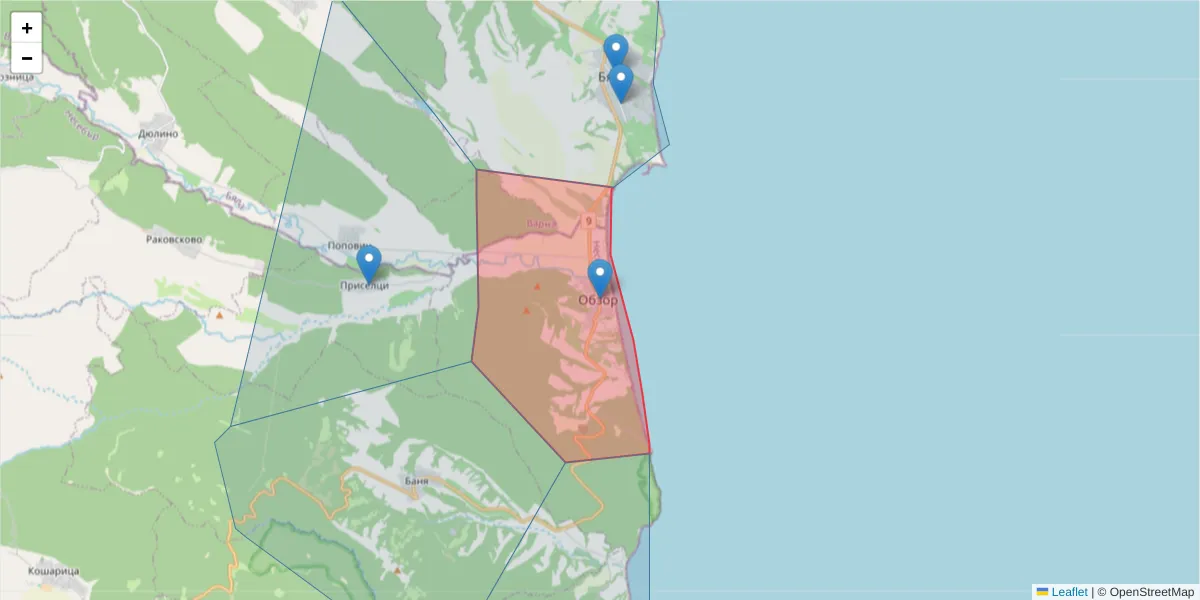 Карта на пощенски код  и съседните пощенски кодове в България