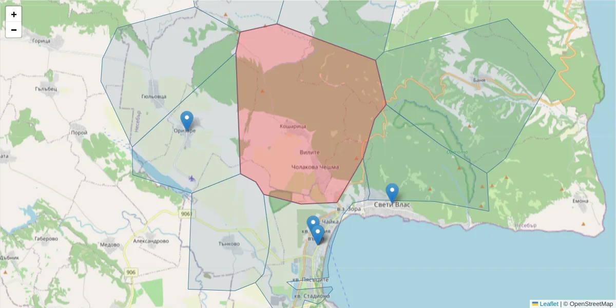 Карта на пощенски код  и съседните пощенски кодове в България