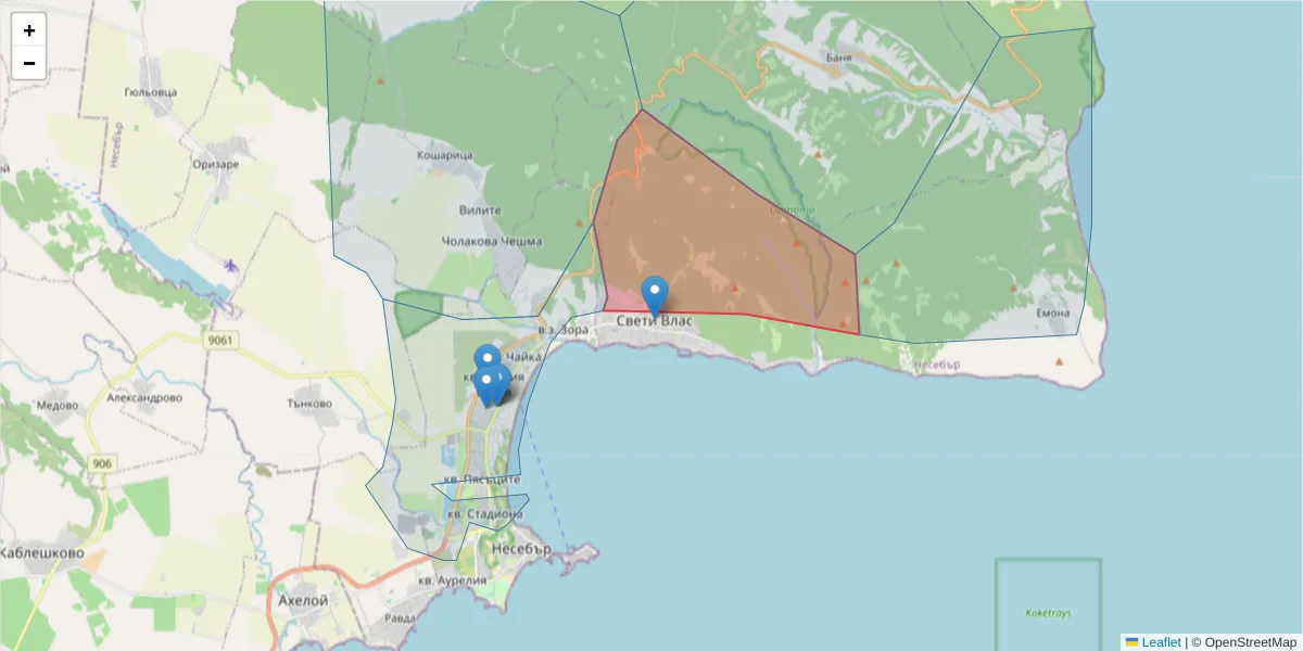 Карта на пощенски код  и съседните пощенски кодове в България