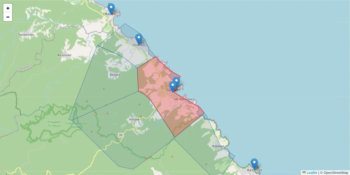 Карта на пощенски код  и съседните пощенски кодове в България