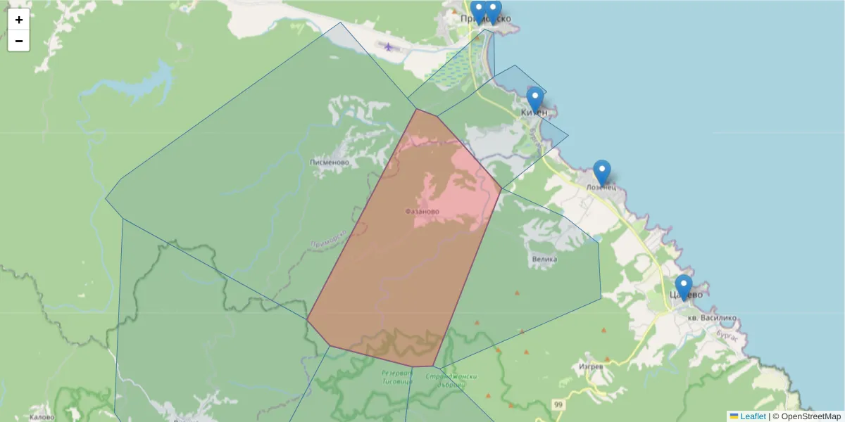 Карта на пощенски код  и съседните пощенски кодове в България