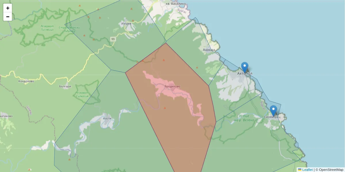 Карта на пощенски код  и съседните пощенски кодове в България