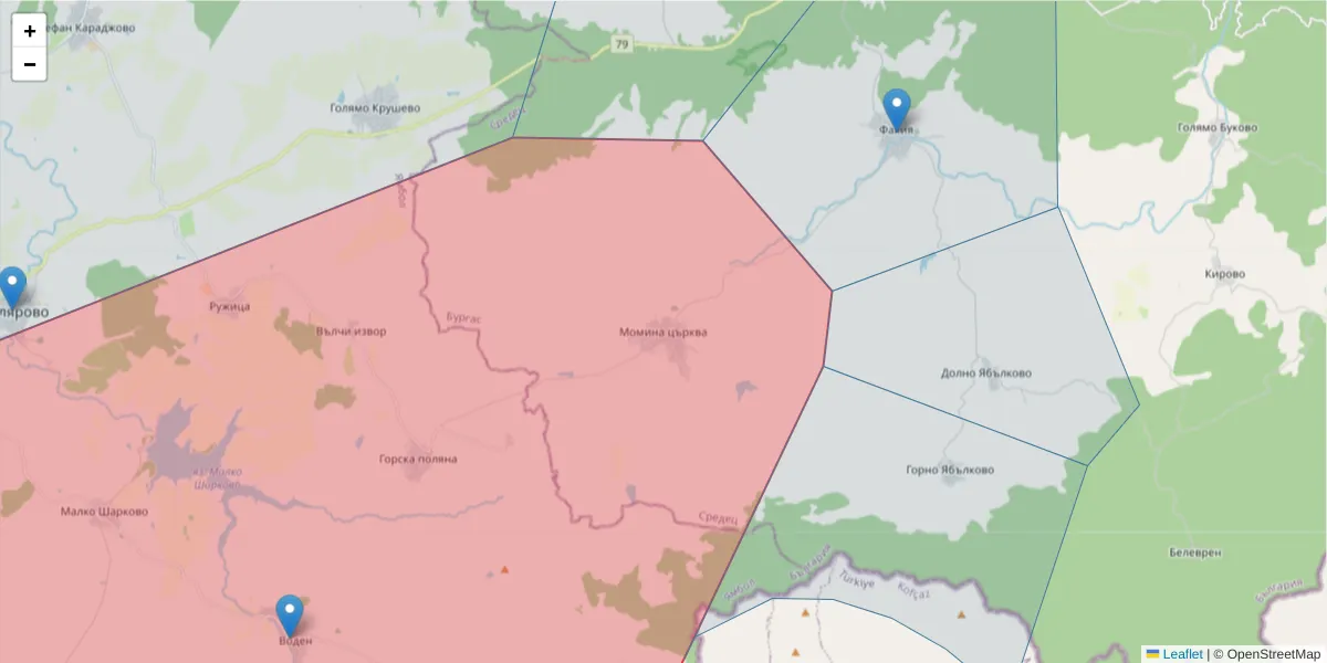 Карта на пощенски код  и съседните пощенски кодове в България
