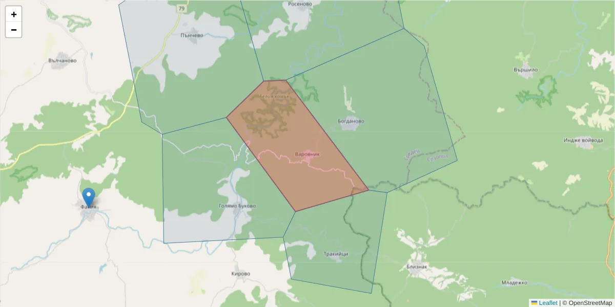 Карта на пощенски код  и съседните пощенски кодове в България