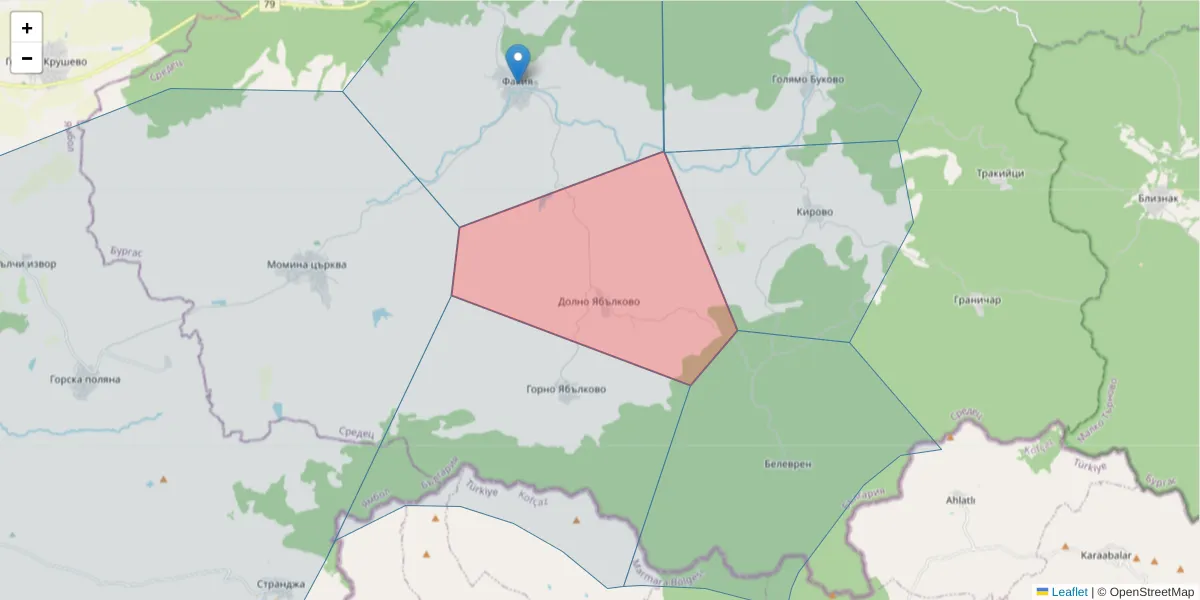 Карта на пощенски код  и съседните пощенски кодове в България