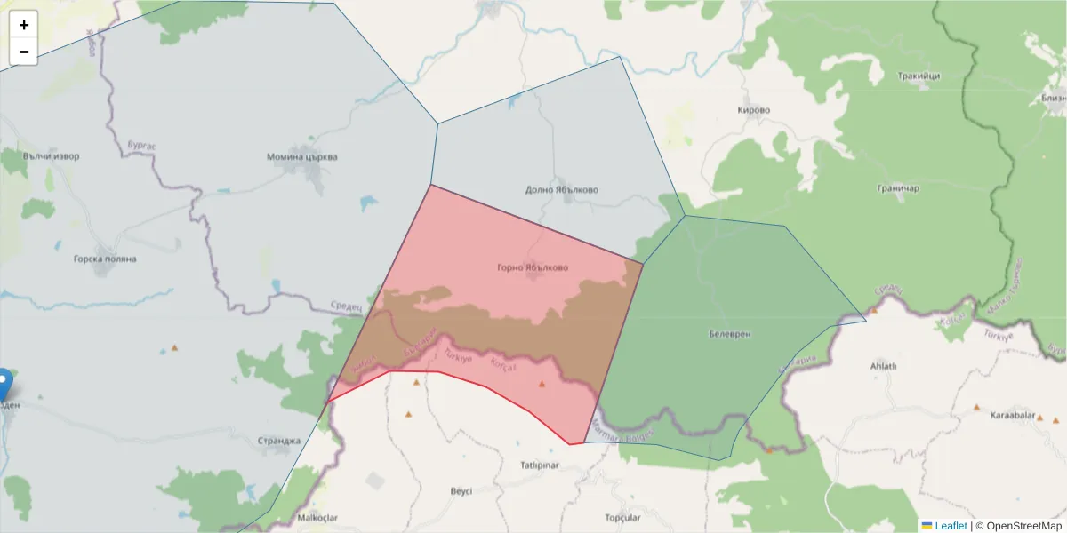 Карта на пощенски код  и съседните пощенски кодове в България