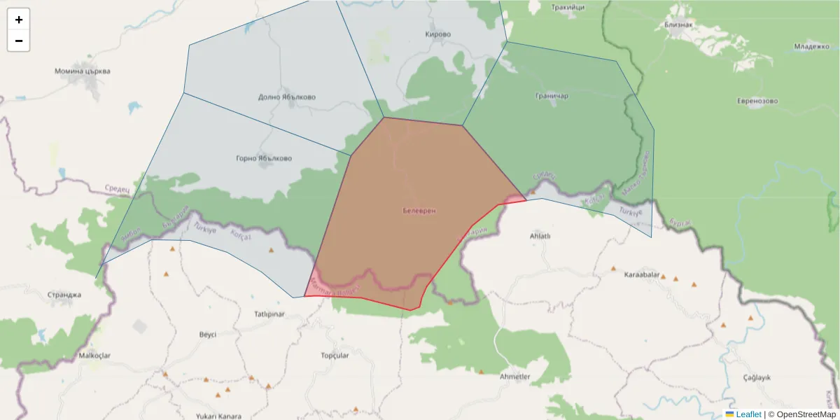 Карта на пощенски код  и съседните пощенски кодове в България