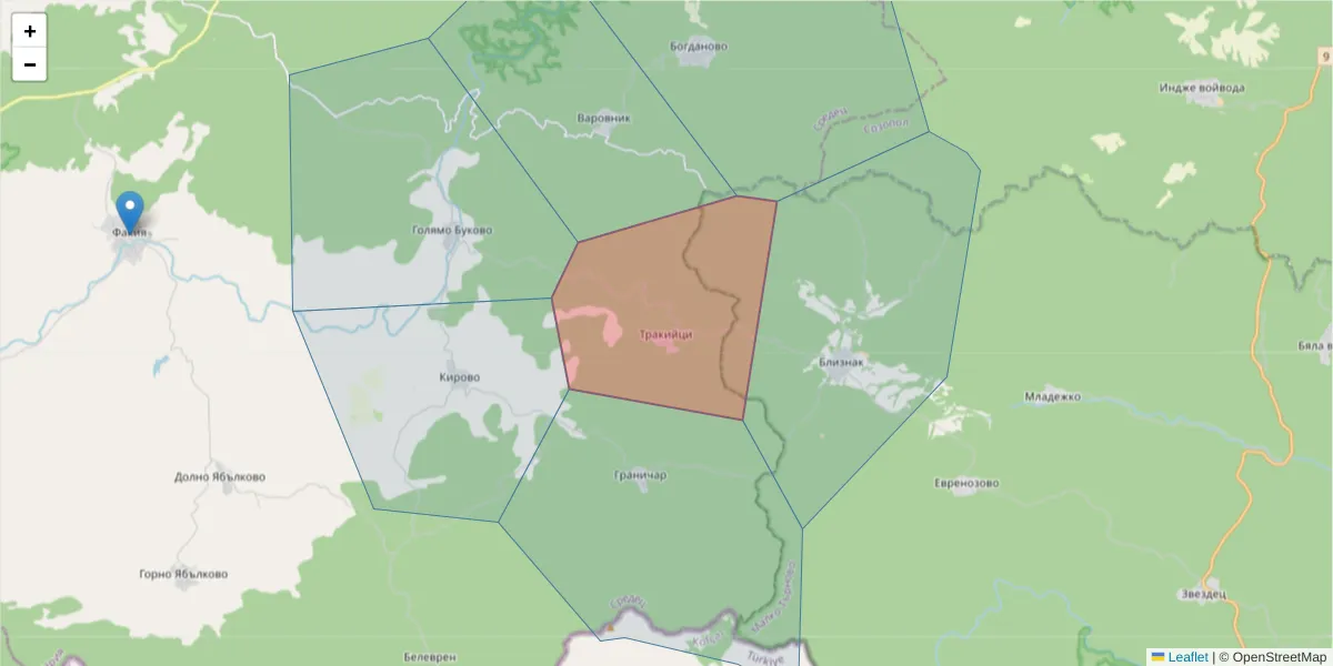 Карта на пощенски код  и съседните пощенски кодове в България