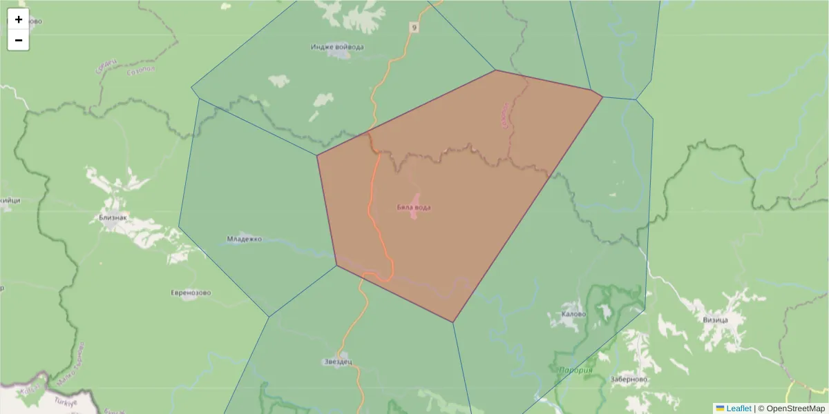 Карта на пощенски код  и съседните пощенски кодове в България