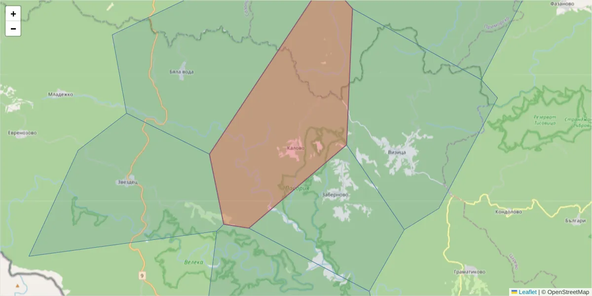 Карта на пощенски код  и съседните пощенски кодове в България