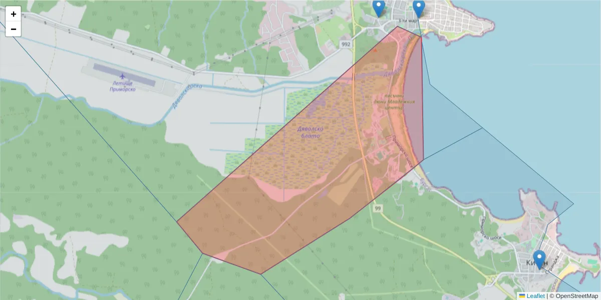 Карта на пощенски код  и съседните пощенски кодове в България