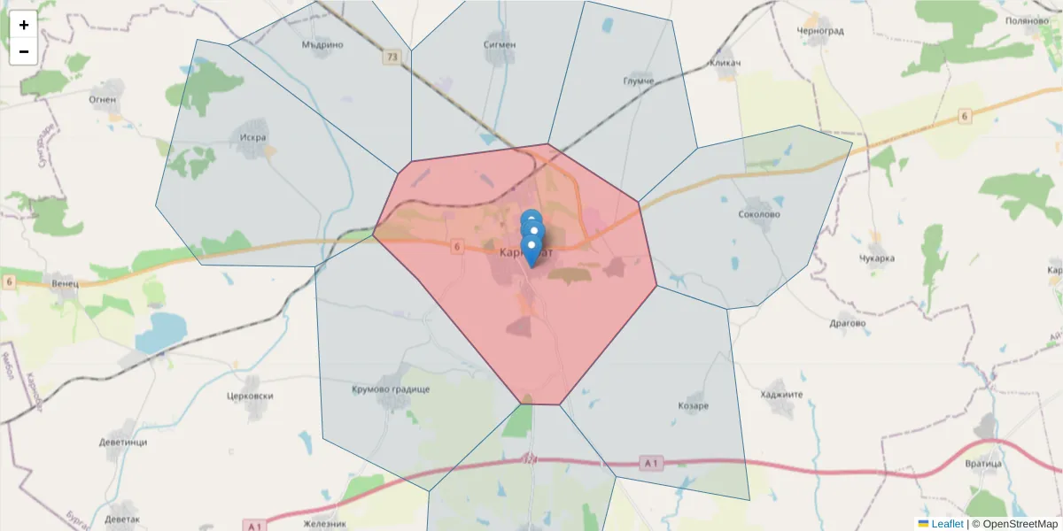 Карта на пощенски код  и съседните пощенски кодове в България