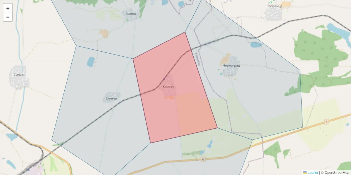 Карта на пощенски код  и съседните пощенски кодове в България