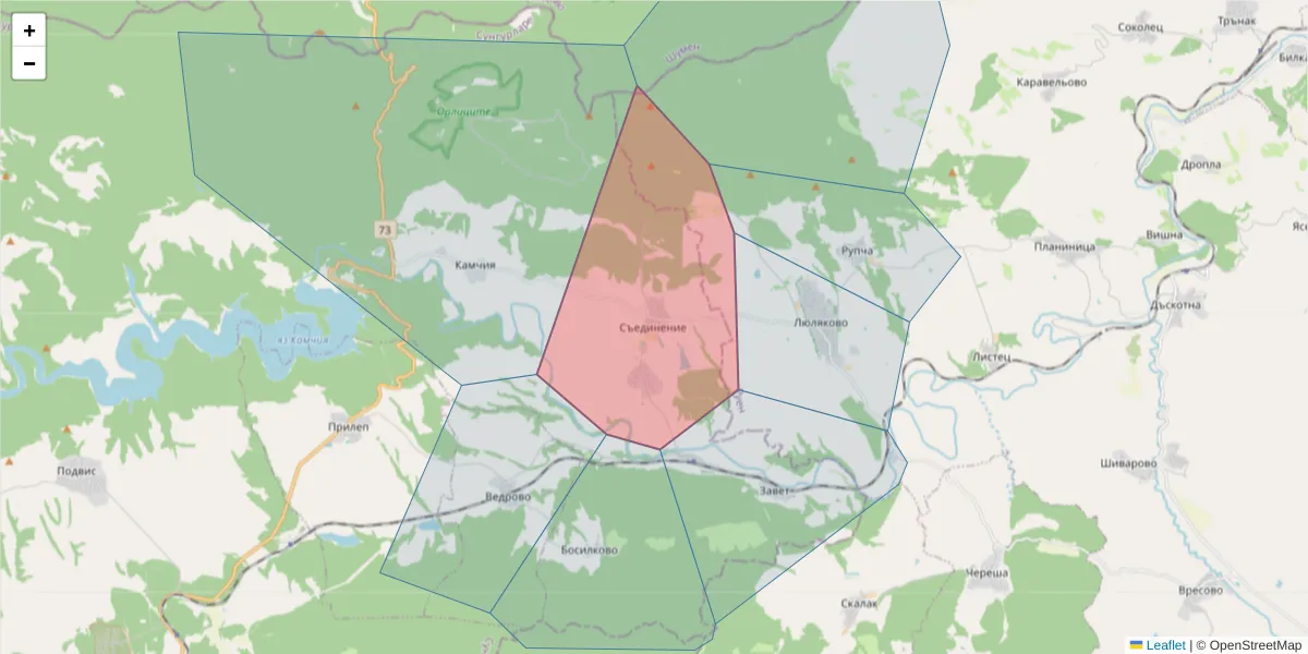 Карта на пощенски код  и съседните пощенски кодове в България