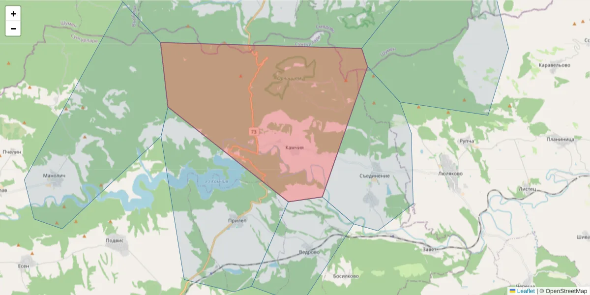 Карта на пощенски код  и съседните пощенски кодове в България