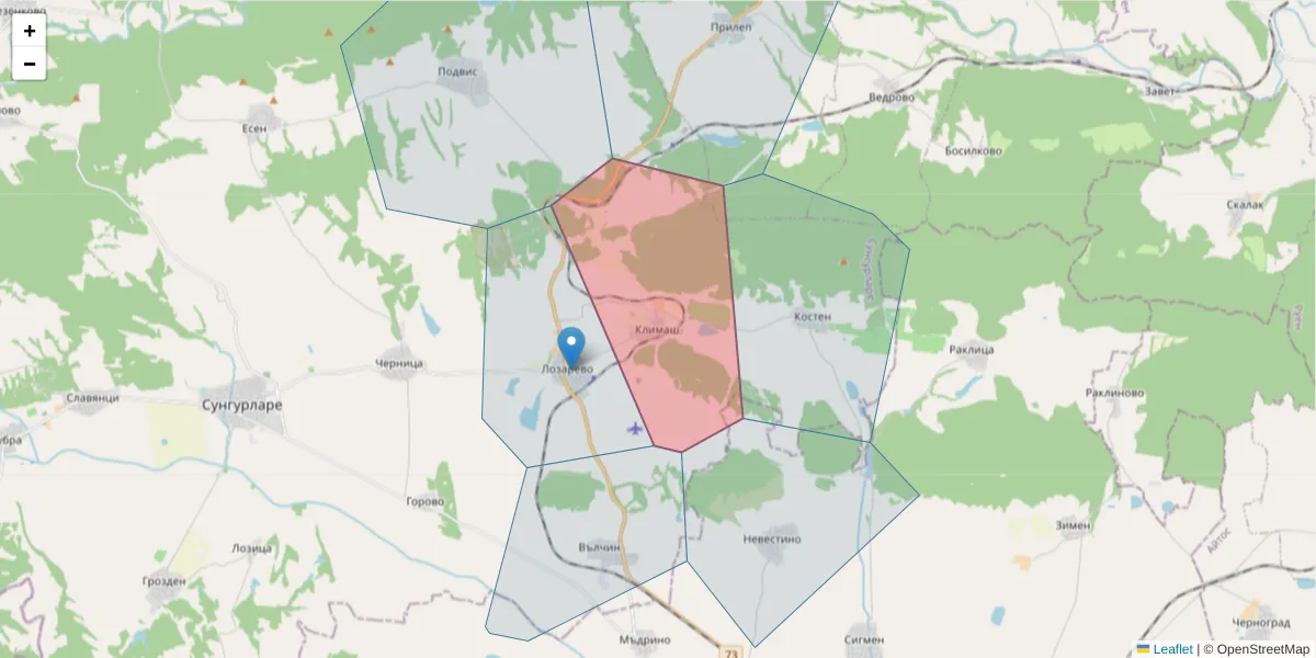 Карта на пощенски код  и съседните пощенски кодове в България